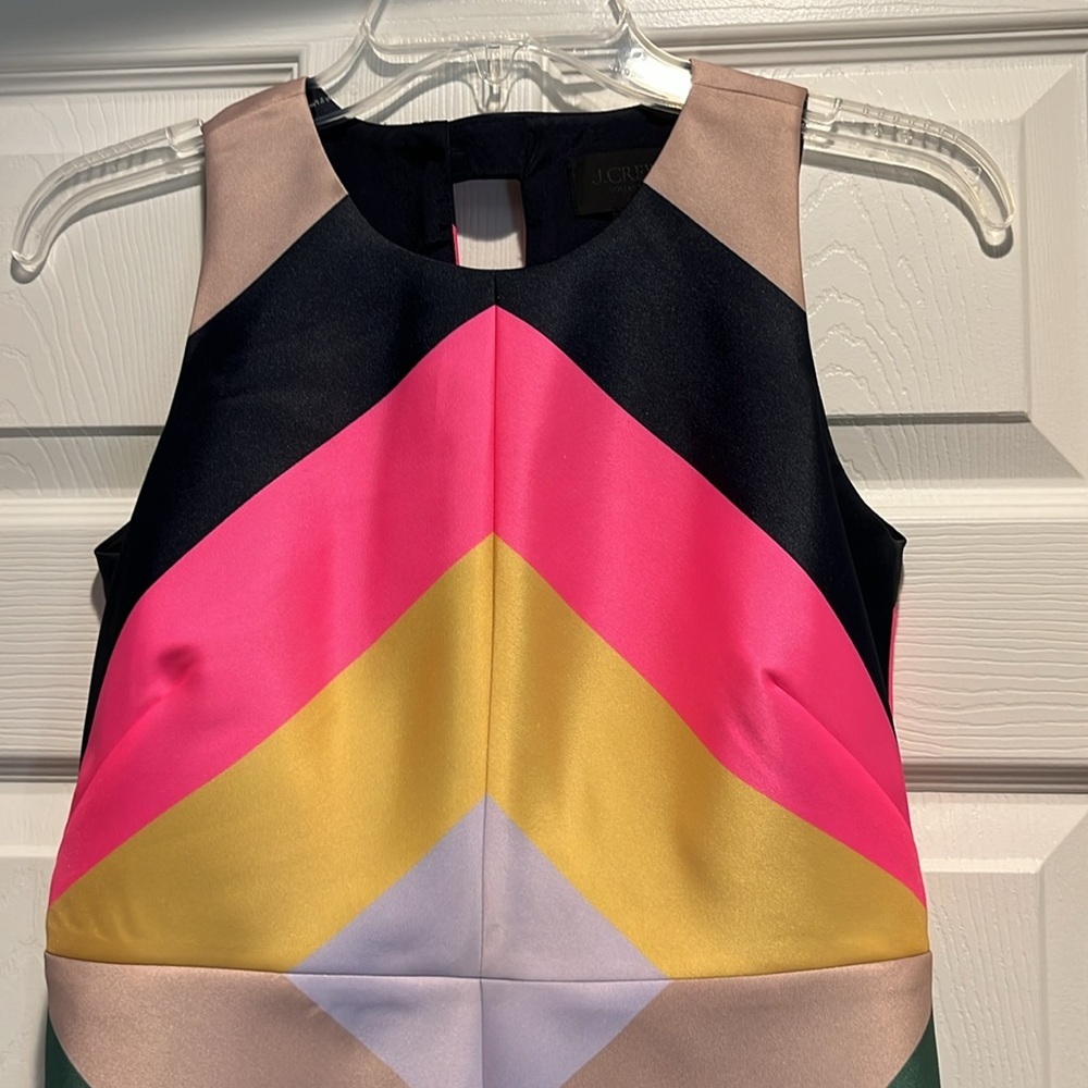 J. Crew Multicolor Chevron Midi Dress in Pink, Navy, Green, Yellow, Cream - Picture 6 of 10